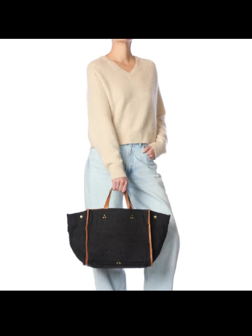 Jerome Dreyfuss Black Tote with Tan Leather Trim and Pouch - Picture 2 of 6